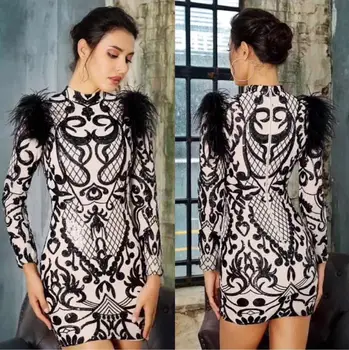 High Quality Black Long Sleeve Feather Bodycon Dress Elegant Celebrity Evening Party Dress
High Quality Black Long Sleeve Feather Bodycon Dress Elegant Celebrity Evening Party Dress