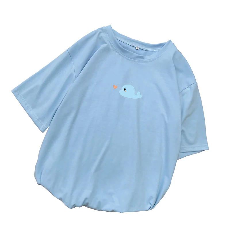 Dolphin Tshirt New Korean Clothes Women Summer Short Sleeve Tops Casual Kawaii Cartoon Print Tee Shirt Femme Harajuku Streetwear (6)