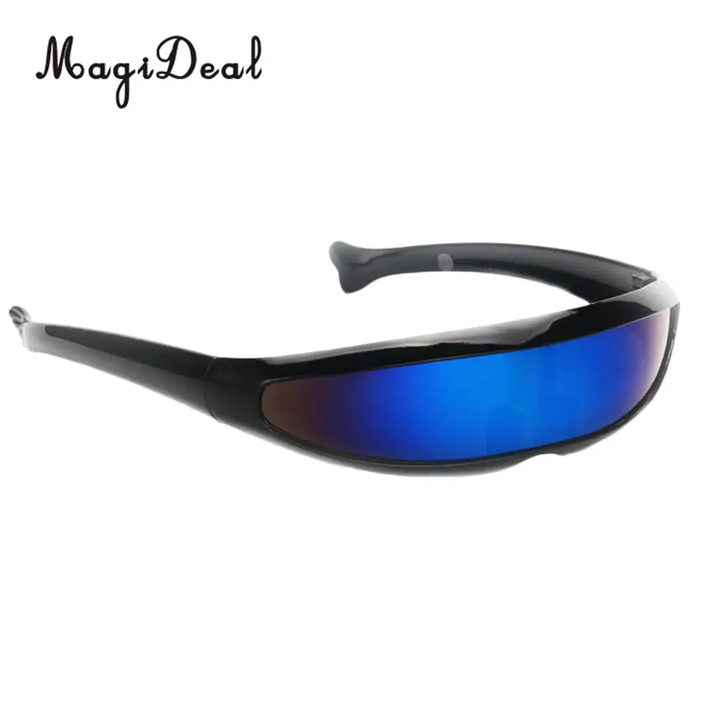 MagiDeal 2 Pieces Stylish Narrow Blue Metallic Silver Outer Space Robot Alien Eyeglasses Shade Eyewear Future Soldier Sunglasses
