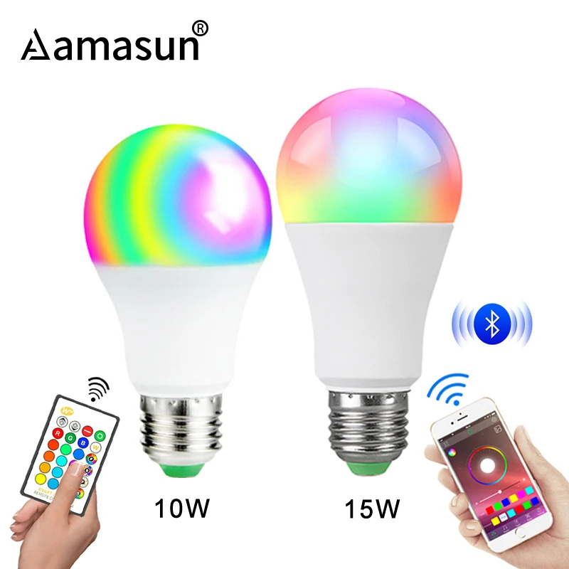 

85-265V E27 LED Lamp RGB 15W Bluetooth Wifi APP Control Smart Bulb 10W RGBW RGBWW Light Bulb IR Remote Control Home Lighting
