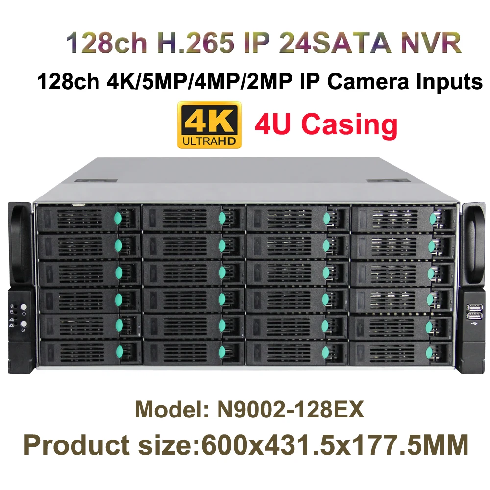 4U 24HDD Ports CCTV NVR H.265 128Ch 4K/5MP/3MP/2MP/960P 16Ch Alarm / 1080P Playback Onvif P2P Mobile Phone View Network Recorder
4U 24HDD Ports CCTV NVR H.265 128Ch 4K/5MP/3MP/2MP/960P 16Ch Alarm / 1080P Playback Onvif P2P Mobile Phone View Network Recorder