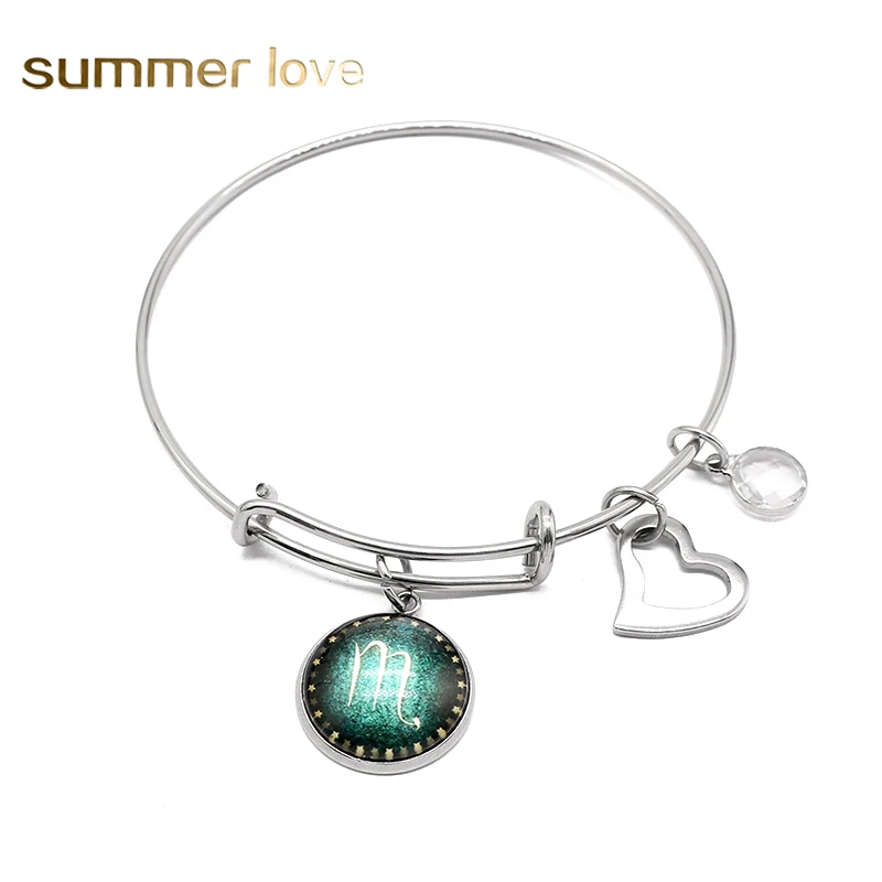 Fashion 12 constellation Bracelet Adjustable Love Heart Crystal Jewelry Silver Color Stainless steel Expandable Wire Bangles New
Fashion 12 constellation Bracelet Adjustable Love Heart Crystal Jewelry Silver Color Stainless steel Expandable Wire Bangles New