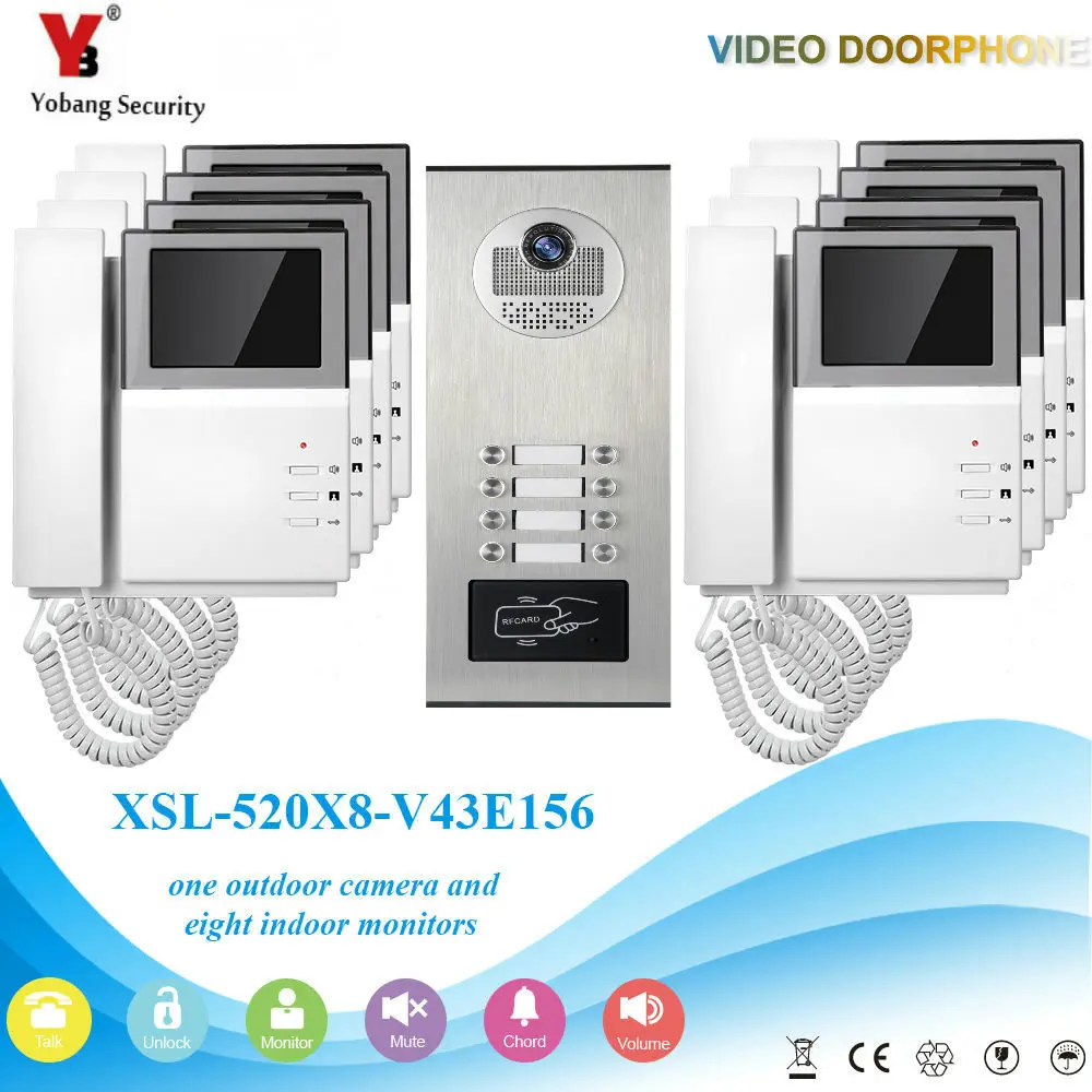 YobangSecurity 4.3 Inch Video Door Phone Doorbell Camera System RFID Access Door Camera For 8 Unit Apartment Video Door Intercom
YobangSecurity 4.3 Inch Video Door Phone Doorbell Camera System RFID Access Door Camera For 8 Unit Apartment Video Door Intercom