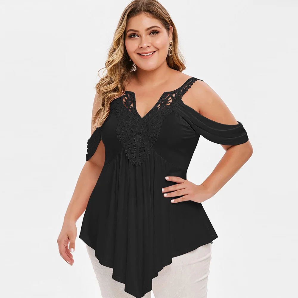 Rosegal Plus Size Open Shoulder Lace Crochet T-shirts V-Neck Half Sleeve Women Sexy Tops Summer Solid Elegant Casual Tees 2019
Rosegal Plus Size Open Shoulder Lace Crochet T-shirts V-Neck Half Sleeve Women Sexy Tops Summer Solid Elegant Casual Tees 2019