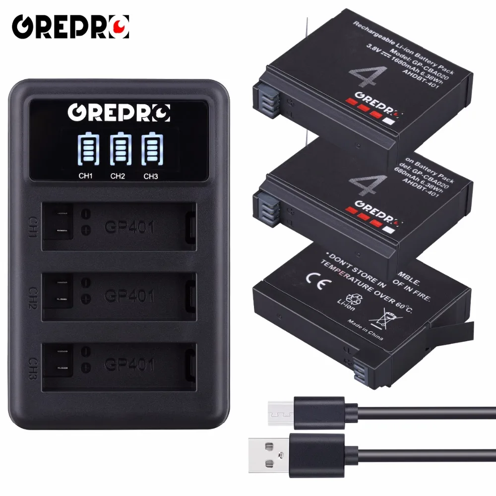 GREPRO 3pcs 1680mAh Gopro Hero 4 Battery AHDBT-401+LED USB 3-Slots Charger for GoPro HERO4 GoPro AHDBT401 Action Camera Bateria
GREPRO 3pcs 1680mAh Gopro Hero 4 Battery AHDBT-401+LED USB 3-Slots Charger for GoPro HERO4 GoPro AHDBT401 Action Camera Bateria