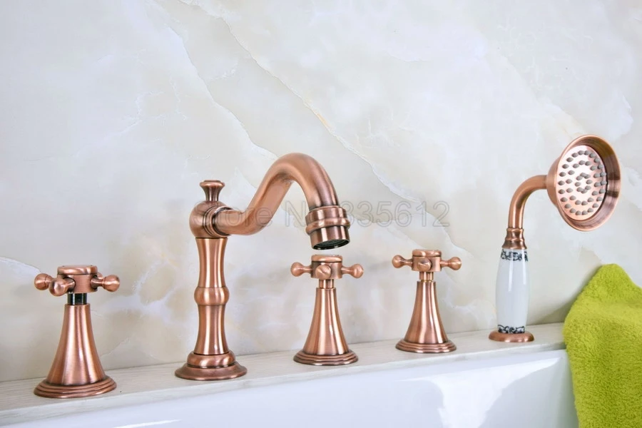 Antique Red Copper Bathtub Shower Faucets 5 hole Basin Sink Taps Three Handle Control with Hand Shower ttf215
Antique Red Copper Bathtub Shower Faucets 5 hole Basin Sink Taps Three Handle Control with Hand Shower ttf215