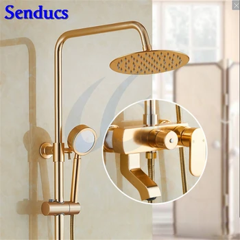 Senducs Space Aluminum Gold Shower Set Round Rain Top Shower with Quality Polished Bathroom Gold Shower System Set
Senducs Space Aluminum Gold Shower Set Round Rain Top Shower with Quality Polished Bathroom Gold Shower System Set
