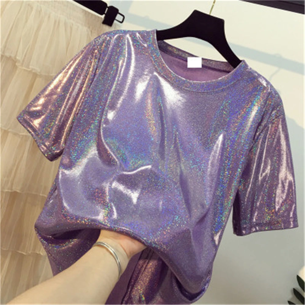 Bright Silk Woman Tops Shiny T-shirt Loose Short Sleeve New Summer Retro Style Stylish Sexy Club Aesthetic Harajuku Women Tshirt
Bright Silk Woman Tops Shiny T-shirt Loose Short Sleeve New Summer Retro Style Stylish Sexy Club Aesthetic Harajuku Women Tshirt