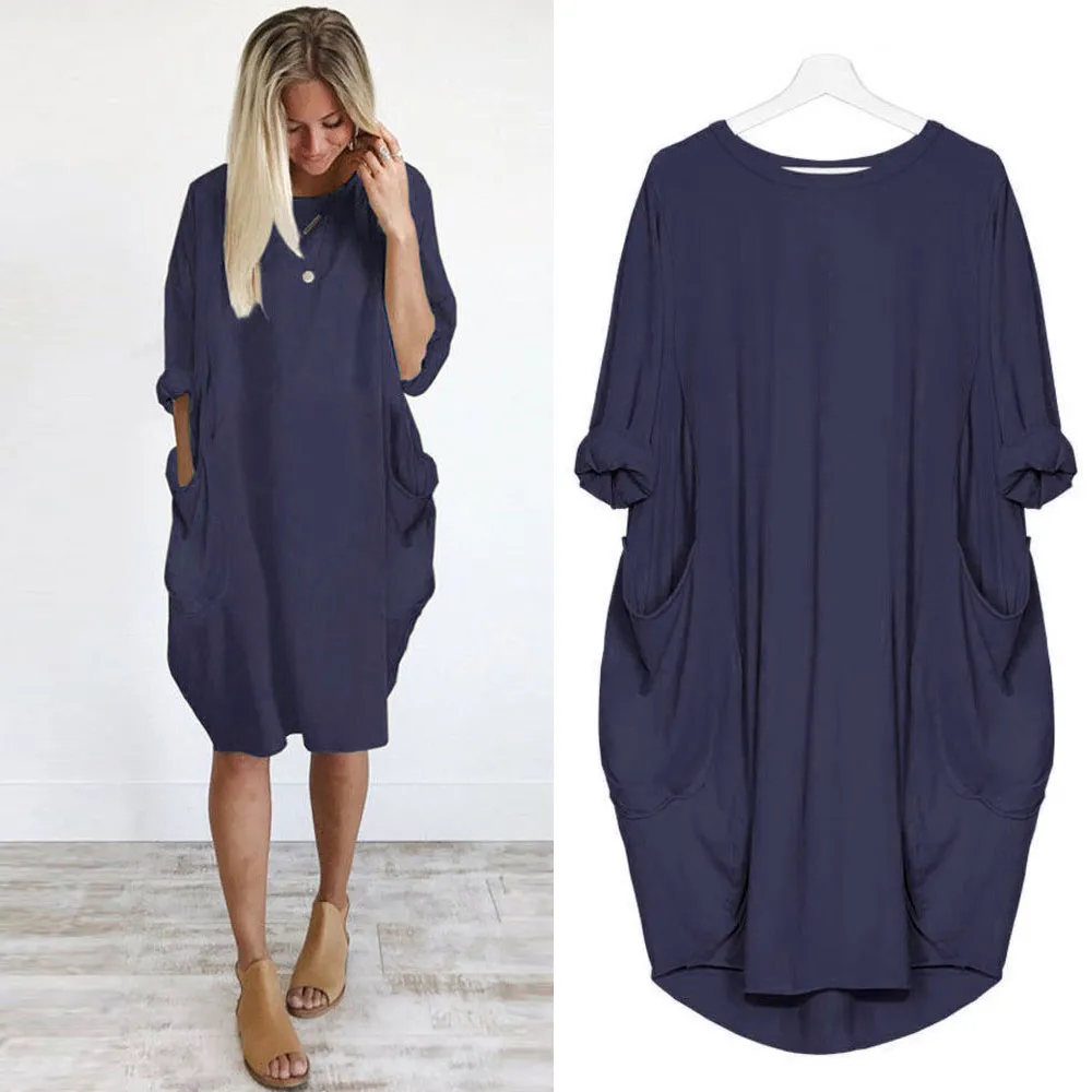 Plus Size Boho Womens Dress Ladies Casual Pocket Loose Dress O Neck Mini Tops Dress female robe femme 2019 New
Plus Size Boho Womens Dress Ladies Casual Pocket Loose Dress O Neck Mini Tops Dress female robe femme 2019 New