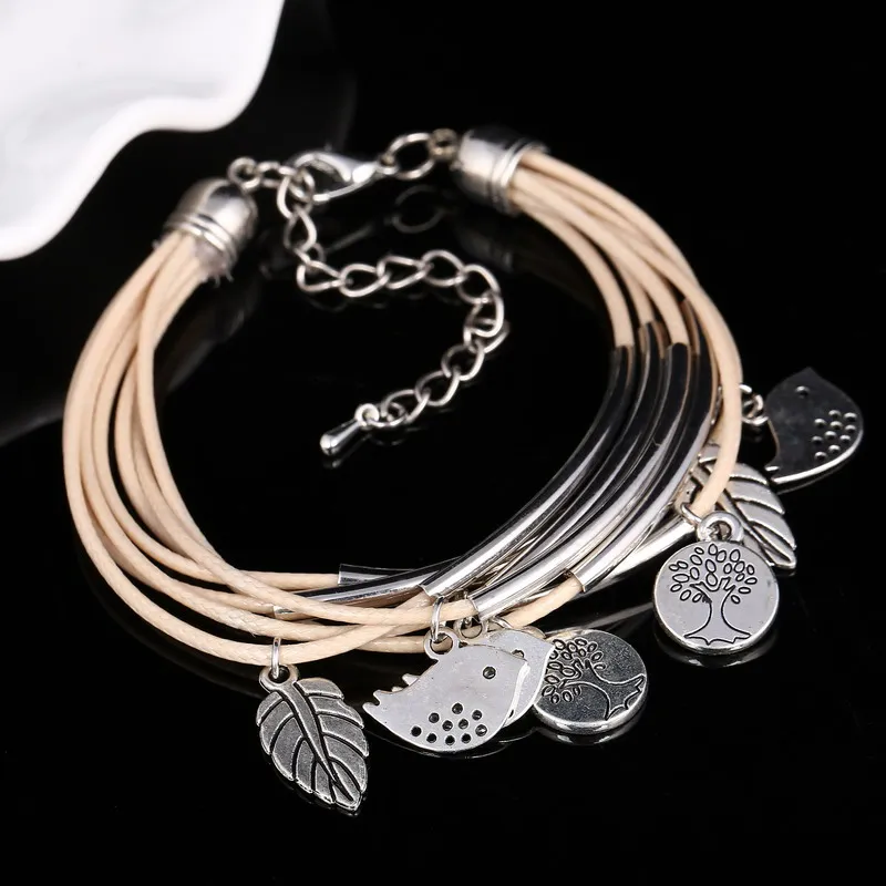Hot Sale 2017 Fashion Leather Wrap Bracelet Leaf Birds Stainless Steel Multilayer Bracelets Bangles for Women/Men Free Shipping
Hot Sale 2017 Fashion Leather Wrap Bracelet Leaf Birds Stainless Steel Multilayer Bracelets Bangles for Women/Men Free Shipping
