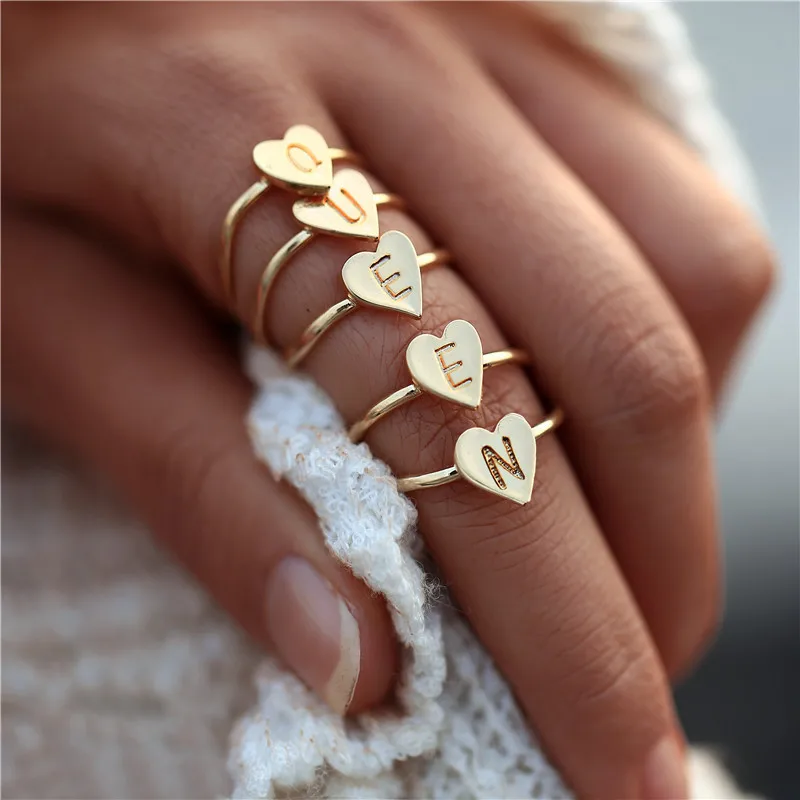 Personalized Hand Stamped Stacking A-Z 26 Letters Initial Tiny Heart Rings for Women Gold Color Finger Rings Jewelry Wholesale
Personalized Hand Stamped Stacking A-Z 26 Letters Initial Tiny Heart Rings for Women Gold Color Finger Rings Jewelry Wholesale