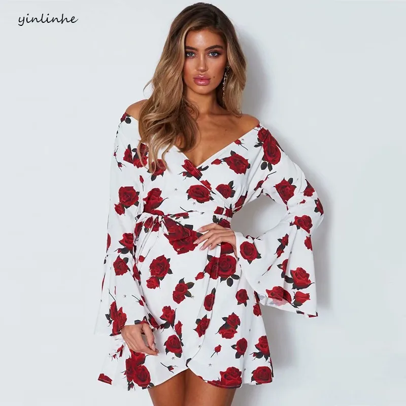 yinlinhe White Floral Rose Dress Women Spring 2019 Long Flare Sleeve V neck Off Shoulder Wrap Dress Belt Sexy Party Dresses 707
yinlinhe White Floral Rose Dress Women Spring 2019 Long Flare Sleeve V neck Off Shoulder Wrap Dress Belt Sexy Party Dresses 707
