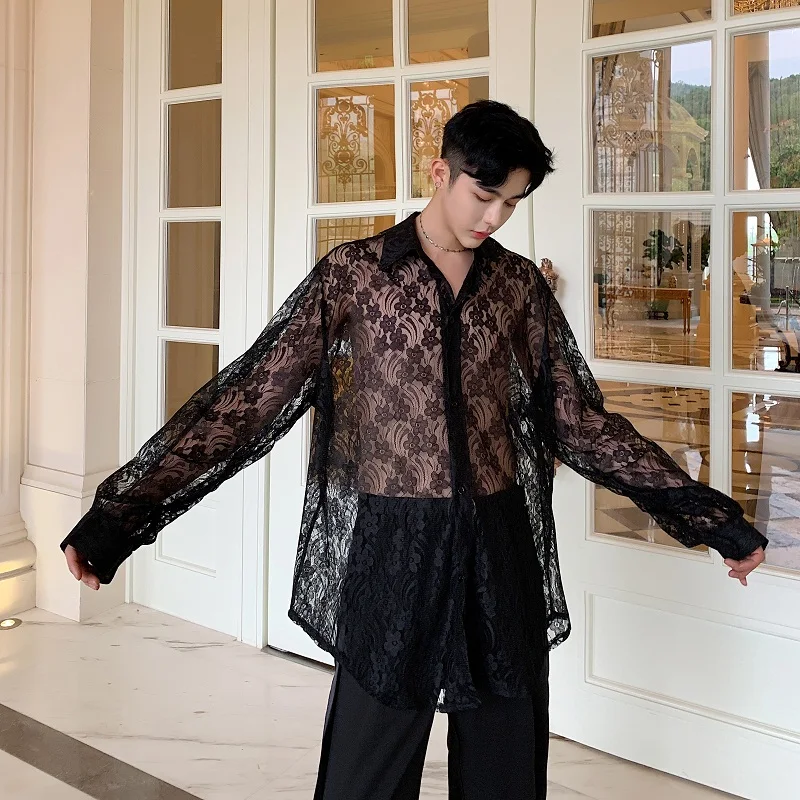 Men Transparent Organza Embroidery Long Sleeve Loose Casual Shirt Male Women Vintage Streetwear Hip Hop Shirts Stage Costume
Men Transparent Organza Embroidery Long Sleeve Loose Casual Shirt Male Women Vintage Streetwear Hip Hop Shirts Stage Costume