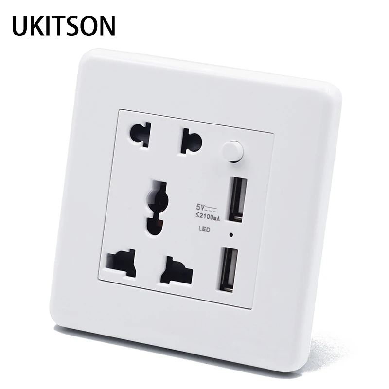 White Electric Wall Outlet Panel 2 Pins 3 Holes With 2 USB Charging Power Port CE RoHs Approved
White Electric Wall Outlet Panel 2 Pins 3 Holes With 2 USB Charging Power Port CE RoHs Approved