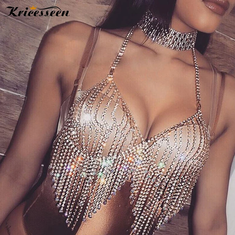 Kricesseen Sexy Womens Crystal Tessal Bralette Top Bling Bling Haler Neck Rhinestone Metal Diamond-Studded Bra Club Dance Bra
Kricesseen Sexy Womens Crystal Tessal Bralette Top Bling Bling Haler Neck Rhinestone Metal Diamond-Studded Bra Club Dance Bra
