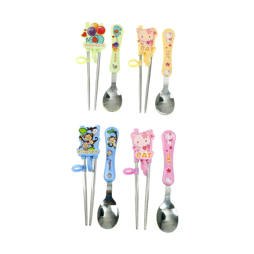 1 set Cute cat elephant monkey Learning Training Chopsticks Stainless Steel Chop Sticks with spoon For Child Enlightenment
1 set Cute cat elephant monkey Learning Training Chopsticks Stainless Steel Chop Sticks with spoon For Child Enlightenment