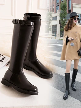 Winter Korean version of the thick with the foot buckle with the Knight boots high tube long boots Martin boots female 
Winter Korean version of the thick with the foot buckle with the Knight boots high tube long boots Martin boots female