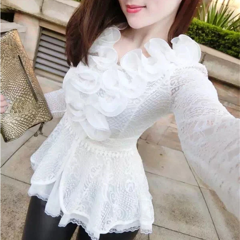 New Spring Autumn Women Blouse Sweet Floral Lace Shirt Long Sleeve Mesh Ruffles Blouses Sexy Lady Slim Short Blusas Tops SF929
New Spring Autumn Women Blouse Sweet Floral Lace Shirt Long Sleeve Mesh Ruffles Blouses Sexy Lady Slim Short Blusas Tops SF929