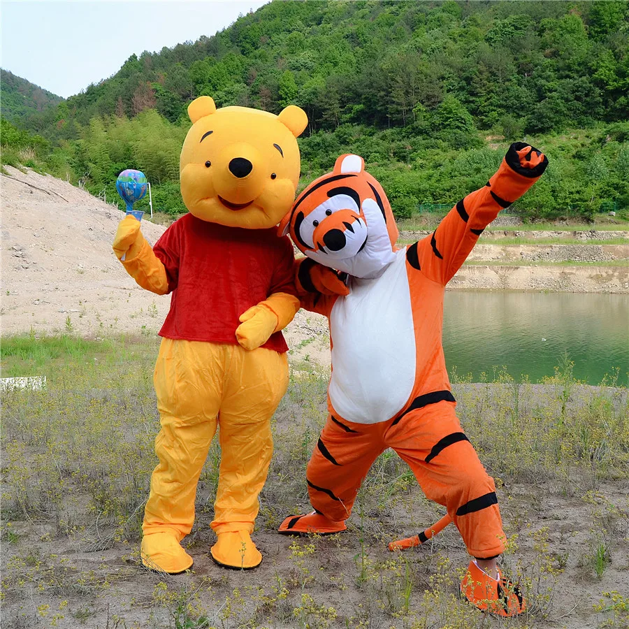2019 Hot Adult Winnie The Pooh Bear /& Tigger Mascot Costume Cartoon Fancy Dress