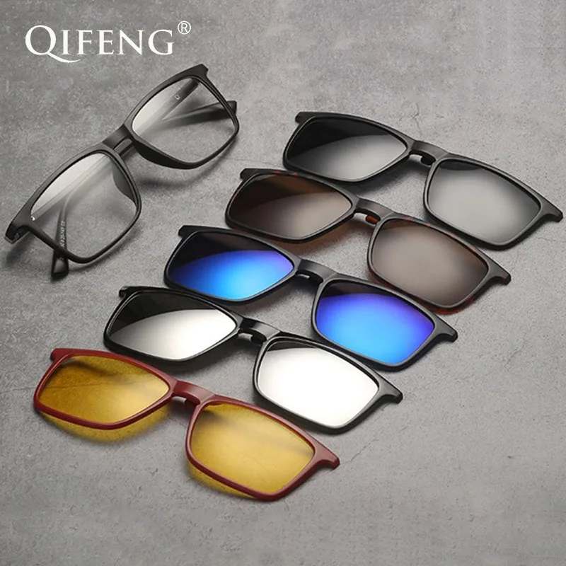 QIFENG Optical Spectacle Frame Men Women TR90 With 5 Clip On Sunglasses Polarized Magnetic Myopia Glasses Eyeglasses Frame QF125
QIFENG Optical Spectacle Frame Men Women TR90 With 5 Clip On Sunglasses Polarized Magnetic Myopia Glasses Eyeglasses Frame QF125