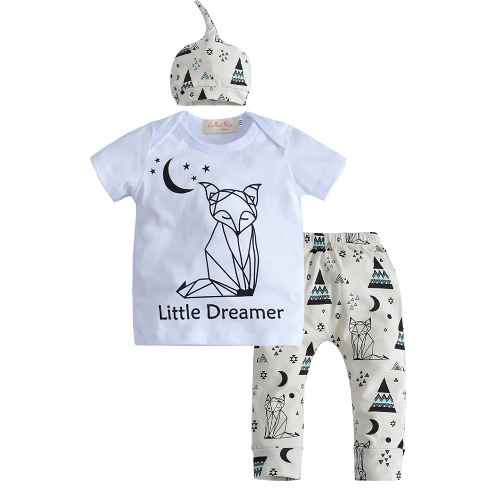 3PCS Set Newborn Baby Boy Girl Clothes Sets Short Sleeve Cotton Cartoon T-shirt Tops +Pant+ Hat Outfits Children Clothing | Детская