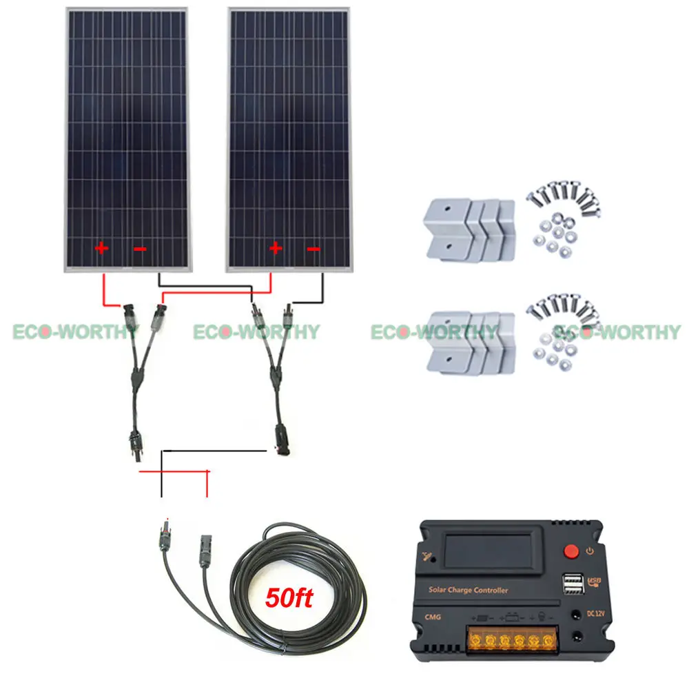 2x150W 300W 12V Off Grid Solar System W/ 20A Temperature Reguator for Vehicle RV
2x150W 300W 12V Off Grid Solar System W/ 20A Temperature Reguator for Vehicle RV