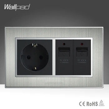 EU 16A Socket and Double USB Charging Ports Silver Satin Metal EU Standard Electric Wall Socket Power Supply 2 USB Outlet
EU 16A Socket and Double USB Charging Ports Silver Satin Metal EU Standard Electric Wall Socket Power Supply 2 USB Outlet