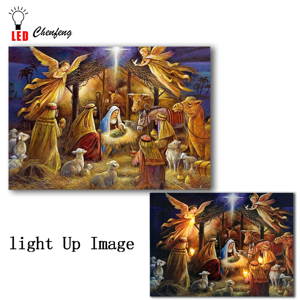 Led canvas printing wall decorative jesus birth night oil Painting on Canvas light up poster and print decor hot sale cheap
Led canvas printing wall decorative jesus birth night oil Painting on Canvas light up poster and print decor hot sale cheap