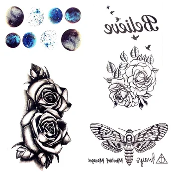 Black Flower Rose "Believe" Temporary Tattoo Sticker Flying Birds Girls Chest Party Arm Sexy Tattoo Decal Women Waterproof Tatto
Black Flower Rose "Believe" Temporary Tattoo Sticker Flying Birds Girls Chest Party Arm Sexy Tattoo Decal Women Waterproof Tatto