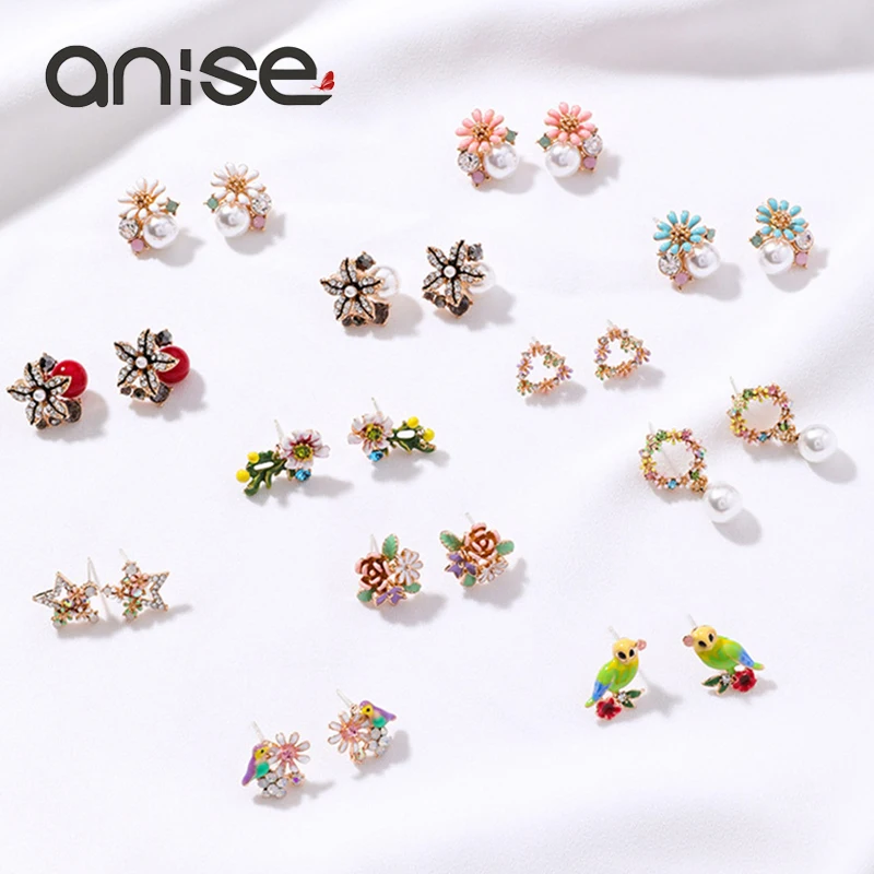 Anise Star Crystal Flower Glaze Stud Earrings Woman Lovely Birds Owl Daisy Imitation Pearls Small Earring Female Wedding Jewelry 
Anise Star Crystal Flower Glaze Stud Earrings Woman Lovely Birds Owl Daisy Imitation Pearls Small Earring Female Wedding Jewelry