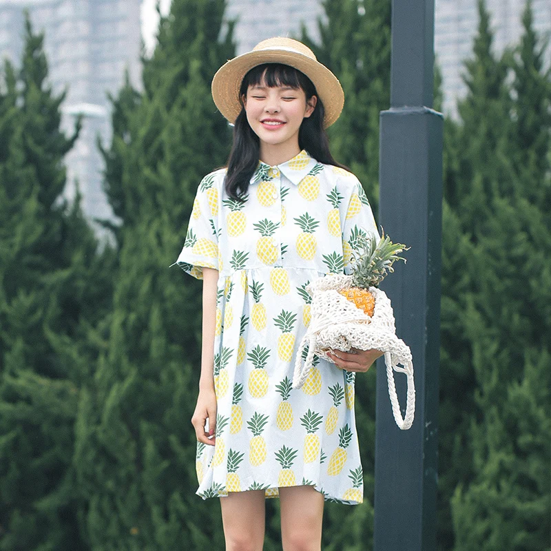 Doll Collar Chic Sweet Pineapple Dress Shirt Women's Dresses Ins Girl Kawaii Ulzzang Female Vintage Harajuku Clothes For Women
Doll Collar Chic Sweet Pineapple Dress Shirt Women's Dresses Ins Girl Kawaii Ulzzang Female Vintage Harajuku Clothes For Women