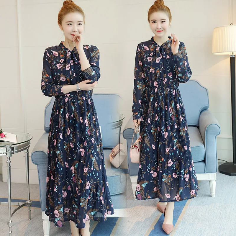 New Spring Autumn Women Dresses Plus Size Fashion Stand Collar Bow MD-Long Slim Print Pleated Chiffon Dress For Women One-Piece
New Spring Autumn Women Dresses Plus Size Fashion Stand Collar Bow MD-Long Slim Print Pleated Chiffon Dress For Women One-Piece