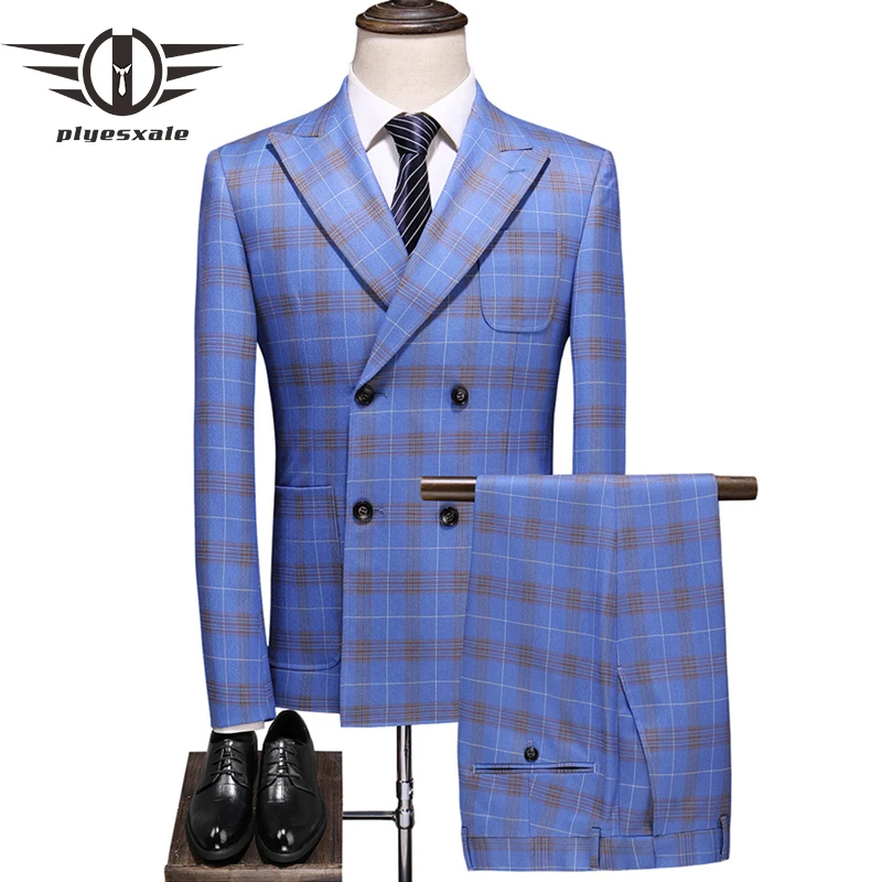 Light Blue Plaid Suit For Men 2019 New Autumn Three Piece Double Breasted Groom Wedding Suit Man 4XL 5XL Men's Dress Suits Q701
Light Blue Plaid Suit For Men 2019 New Autumn Three Piece Double Breasted Groom Wedding Suit Man 4XL 5XL Men's Dress Suits Q701
