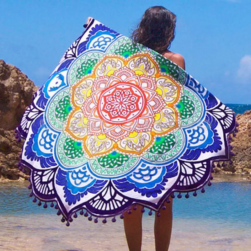 New Beach Mandala Indian Pilates Round Beach Shawl For Summer Beach Mat Yoga Mat Outdoor Picnic Mat Circular Tablecloth 6 Color  (34)