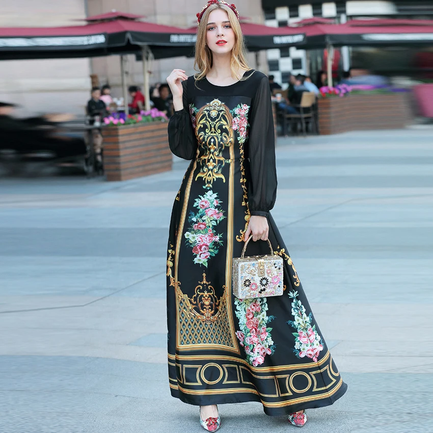 Newest Fashion 2018 Designer Runway Maxi Dress Women's Long Sleeve Vintage Palace Print Long Dress size S-XXL
Newest Fashion 2018 Designer Runway Maxi Dress Women's Long Sleeve Vintage Palace Print Long Dress size S-XXL