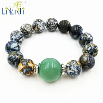 

LiiJi Unique Natural Stone Ocean Agates 14mm Green Jades Charm Fashion Men Bracelet Approx 21cm/8.25inches