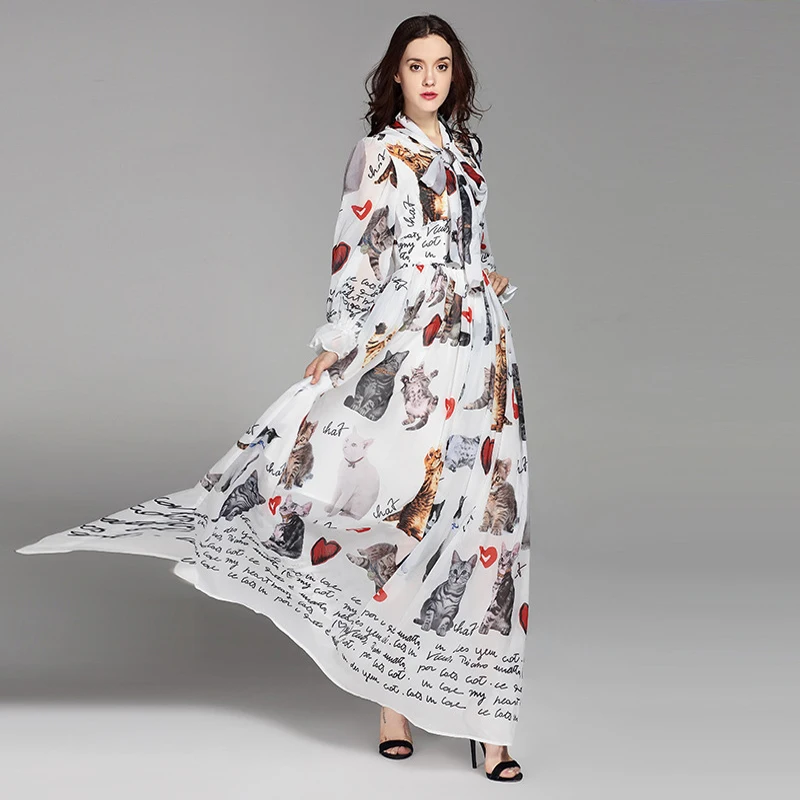 High Quality New 2017 Fashion Designer Runway Maxi Dress Women's Long Sleeve Casual Animal Cat Letter Printing Long Dress
High Quality New 2017 Fashion Designer Runway Maxi Dress Women's Long Sleeve Casual Animal Cat Letter Printing Long Dress