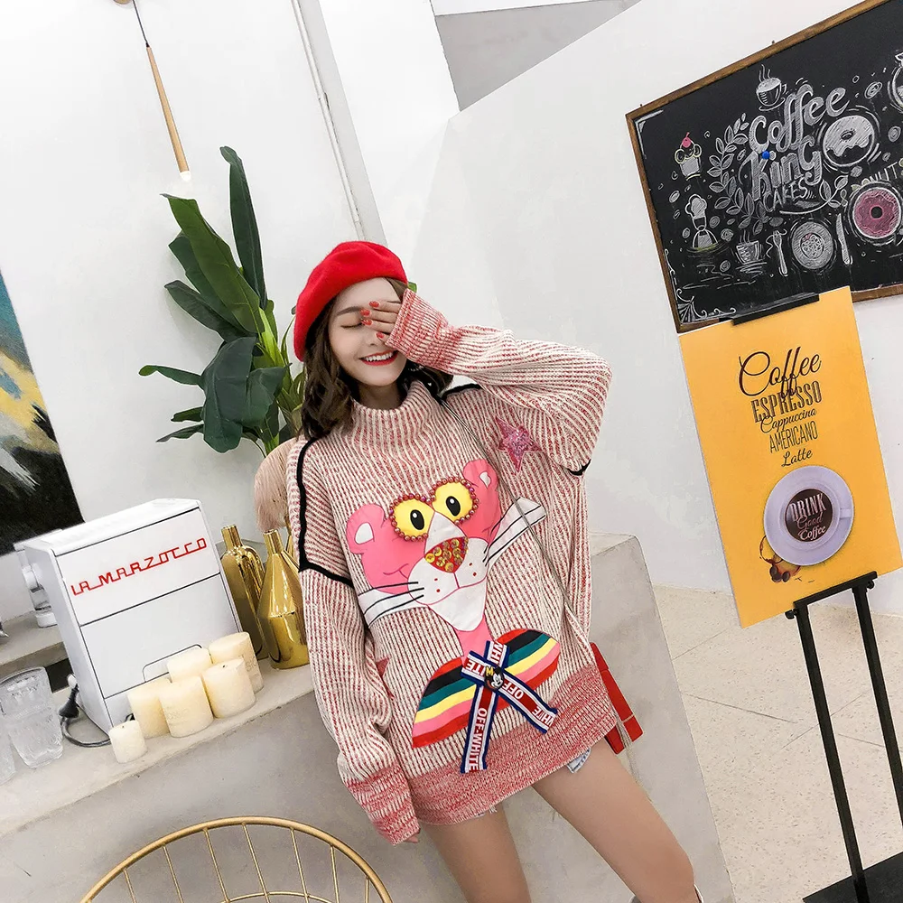 LYFZOUS Winter Loose Turtleneck Knitted Pullovers Sweaters Women Beading Pink Leopard Patch long sleeve Autumn Sweaters Tops
LYFZOUS Winter Loose Turtleneck Knitted Pullovers Sweaters Women Beading Pink Leopard Patch long sleeve Autumn Sweaters Tops