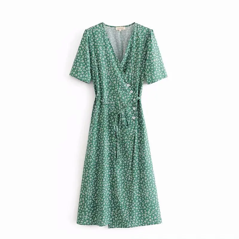 2019 Summer Women Vintage V-Neck Print Dresses Button And Tie In Front Midi Dress Bohemian Short Sleeve A-Line Dress
2019 Summer Women Vintage V-Neck Print Dresses Button And Tie In Front Midi Dress Bohemian Short Sleeve A-Line Dress