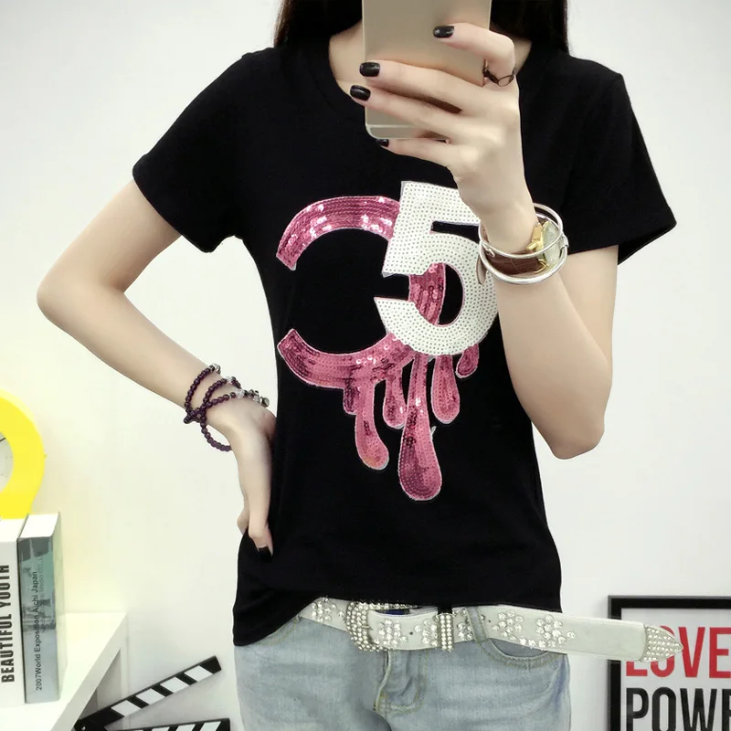 Long Sleeve T-shirt 2017 Spring Summer Fashion Sequined Letter Basic Women Top Tees O-neck Big Size Female T Shirts Slim Tshirt
Long Sleeve T-shirt 2017 Spring Summer Fashion Sequined Letter Basic Women Top Tees O-neck Big Size Female T Shirts Slim Tshirt