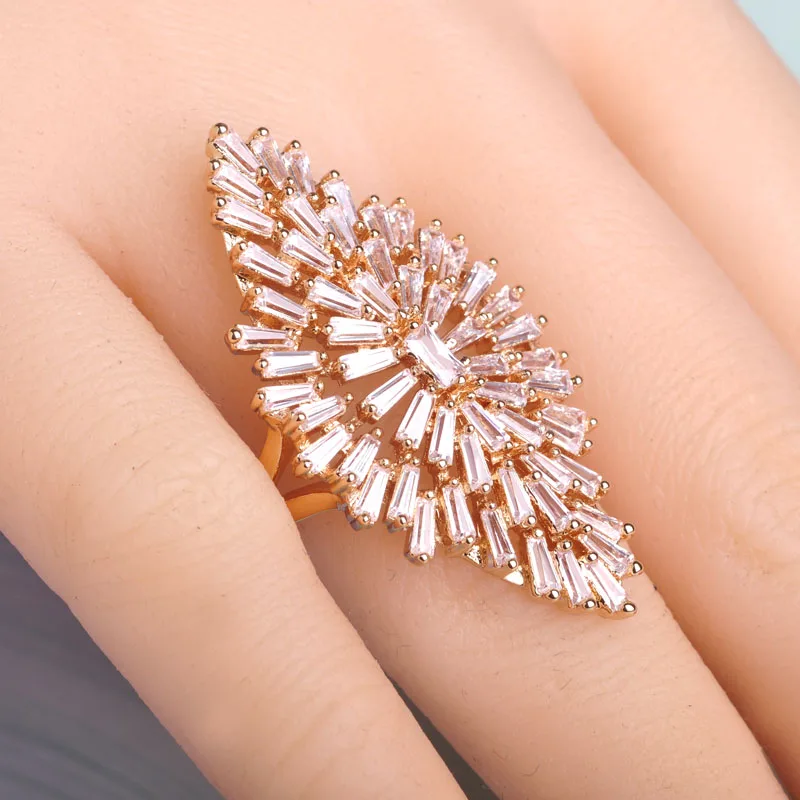 Luxury Big Wide CZ Zircon Bridal Ring For Women Rhodium Gold Oro Plated Wedding Party Anillo Bague Aros Finger Accessories Joyas | Украшения