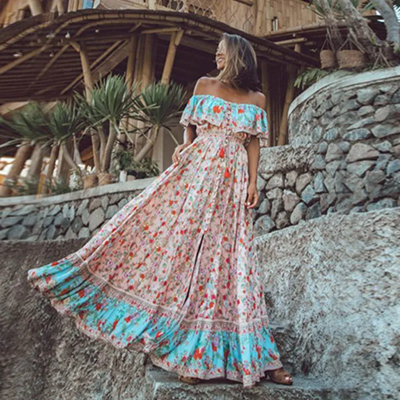Elegant Floral Print Boho Chic A-Line Dress Women Vintage Ruffle Slash Neck Maxi Dresses Casual Loose Big Swing Split Vestidos
Elegant Floral Print Boho Chic A-Line Dress Women Vintage Ruffle Slash Neck Maxi Dresses Casual Loose Big Swing Split Vestidos
