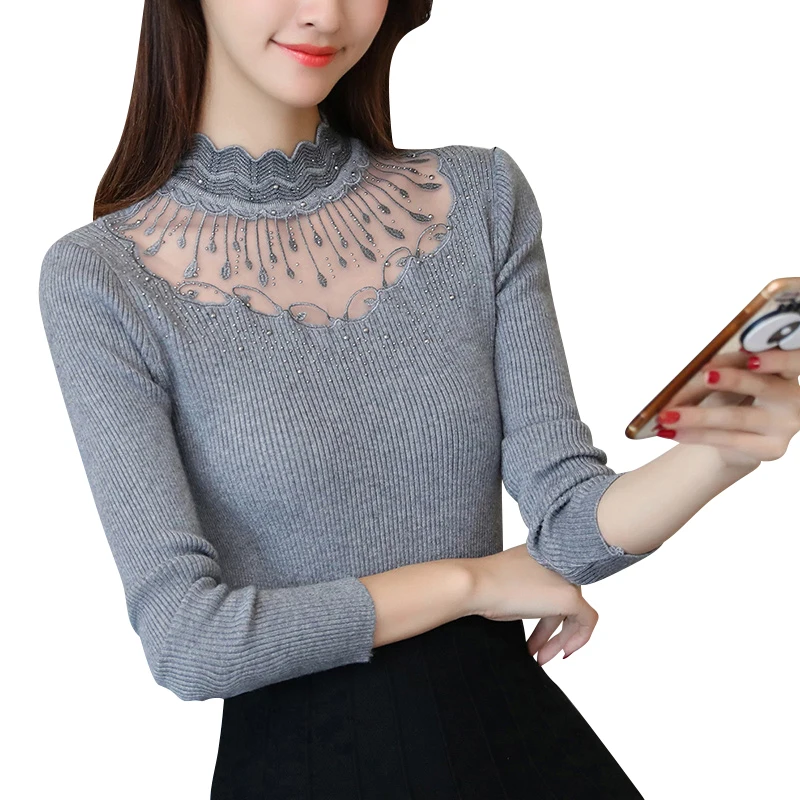 Lace Sweater Women Basic Slim High Elastic Long Sleeve Diamond Lace Knitwear High Neck Bottoming Knitted Tops Women Pullovers
Lace Sweater Women Basic Slim High Elastic Long Sleeve Diamond Lace Knitwear High Neck Bottoming Knitted Tops Women Pullovers