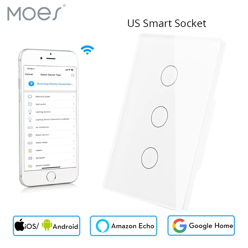US Type White Wifi Smart Wall Touch Switch 3 Gang Glass Panel APP Remote Control Work with Google Home and Alexa for Smart Life
US Type White Wifi Smart Wall Touch Switch 3 Gang Glass Panel APP Remote Control Work with Google Home and Alexa for Smart Life