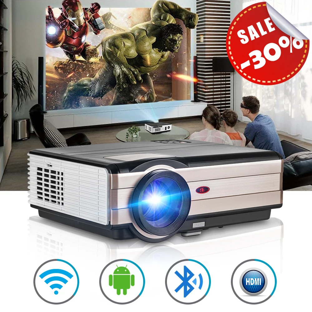 

4000 Lumens Smart LED Android WIFI Projector Home Cinema Bluetooth Support Full HD Video Mobile Beamer For Smartphone PC TV