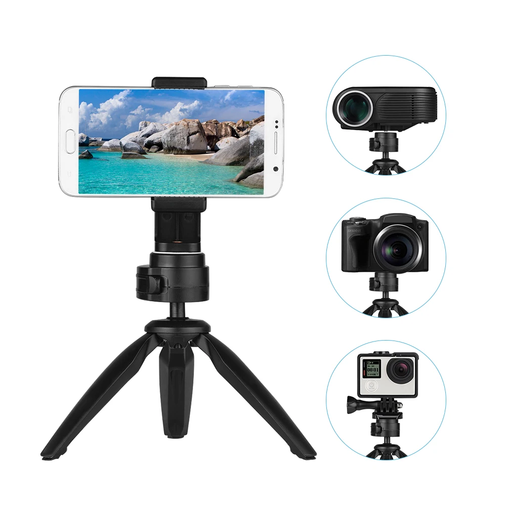 

Folding Mini Tripod Stand Phone Camera Tabletop Holder with 360 Degrees Rotatable Ball Head Cellphone Clip for Cellphone Camera