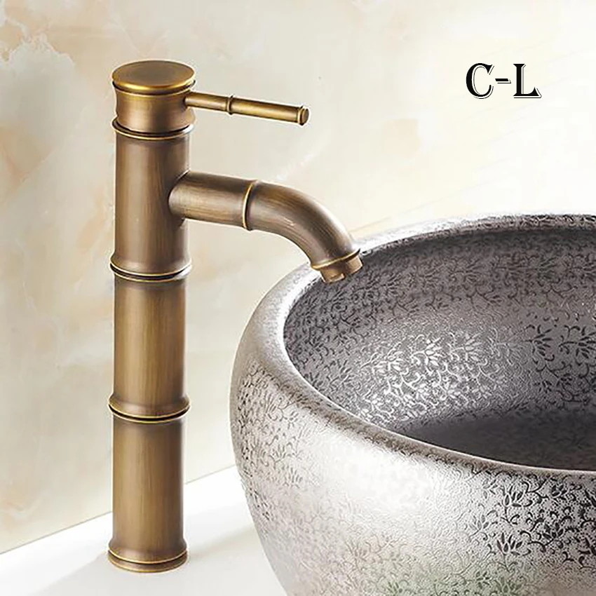 Bamboo Faucet Hot and Cold Copper Single Hole Black Ancient Bathroom Wash Basin Retro Aperture 32MM to 35MM Can Be Installed CHENGYI 