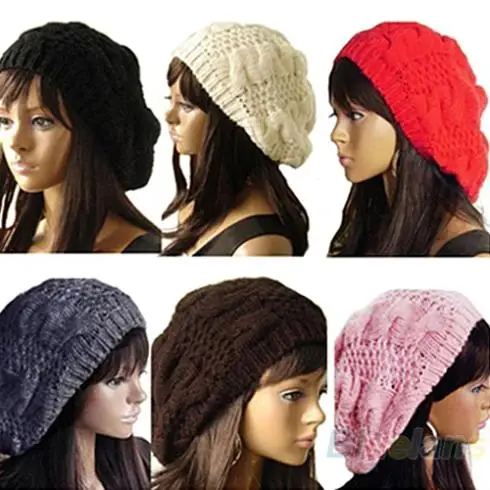 

Hot New Fashion Women's Lady Beret Braided Baggy Beanie Crochet Warm Winter Hat Cap Wool Knitted 0J3Z