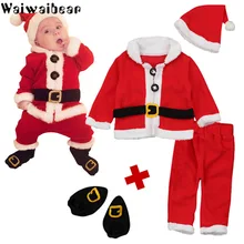 Meninos recém-nascidos Meninas Roupas conjunto Infantil Do Bebê de Santa Do Natal 4 pcs Calças Chapéu de Natal Meias Conjunto Roupa Traje(China)