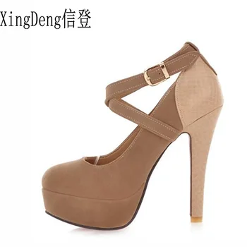 XingDeng Women High Heels Pumps Round Toe Buckle Strap Shoes Ladies Platform Crocodile Pattern Shoes Large Size 33-43
XingDeng Women High Heels Pumps Round Toe Buckle Strap Shoes Ladies Platform Crocodile Pattern Shoes Large Size 33-43